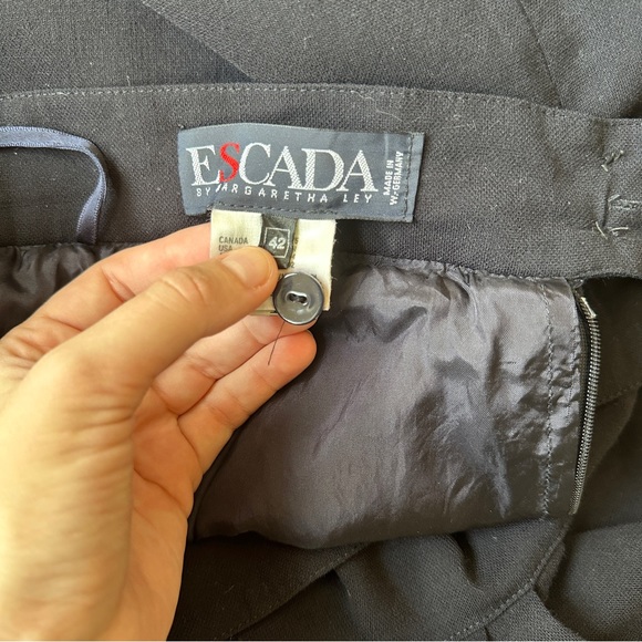 ESCADA VINTAGE 100% VIRGIN WOOL BLACK MIDI FLUTE SKIRT RUFFLE HEM MERMAID M-L - Picture 7 of 8